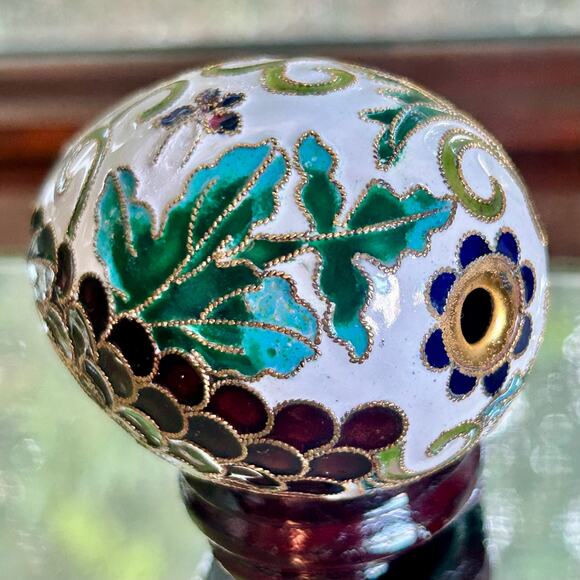 Vintage Cloisonné Enamel Egg with Grape and Leaf Design – with Stand - Picture 6 of 8